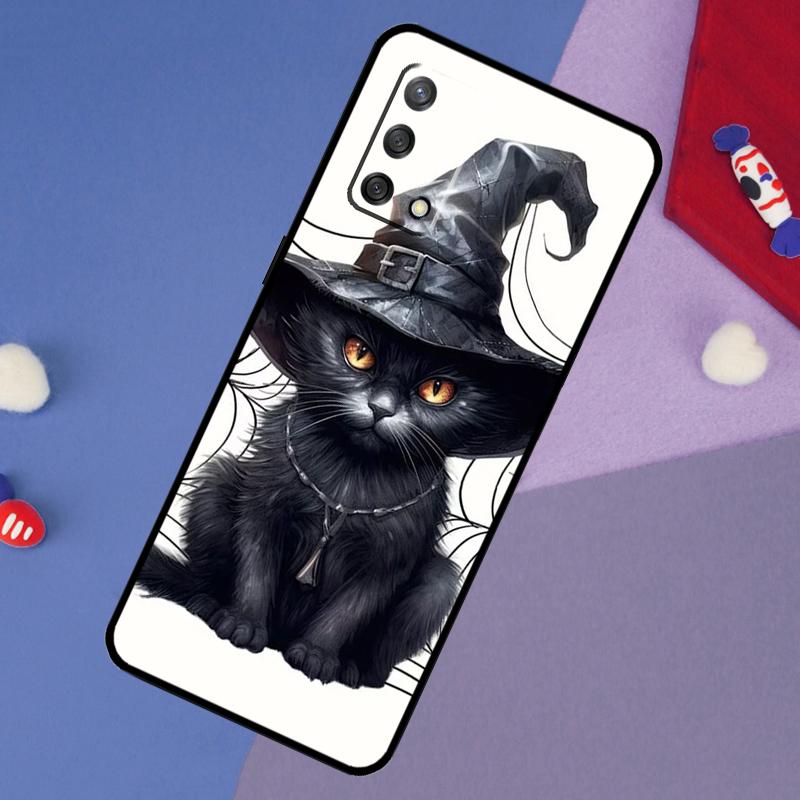 Witch Black Cat Case For Oppo A17 A60 A40 A80 A16 A76 A96 A98 A58 A78 A18 A38 A57 A74 A54 A94 A15 A5 A6 Pro