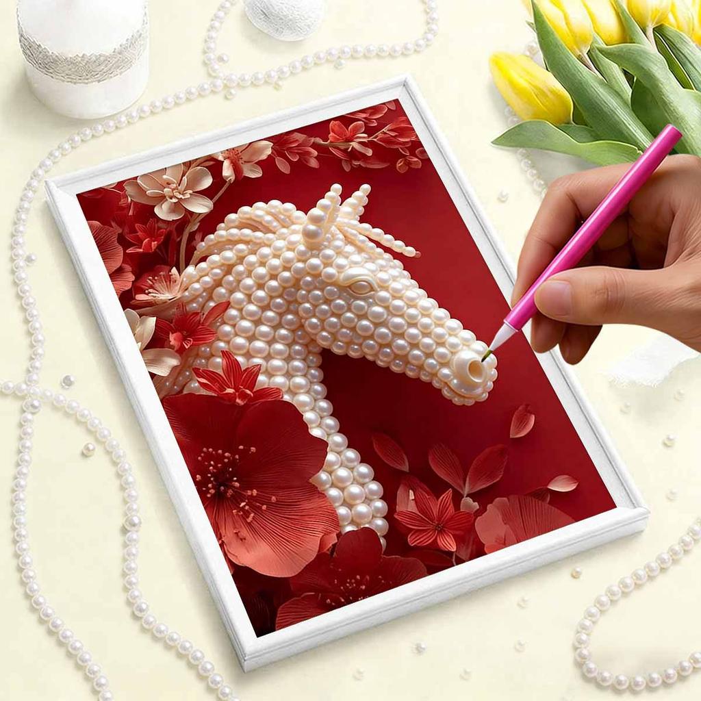 Set Pittura Perle Fai-da-te Modello Cavallo Bianco Decorazione Casa Diamanti Adesivi Fatti a Mano Tela Creativa Pittura Perle Artigianato Regalo Perfetto
