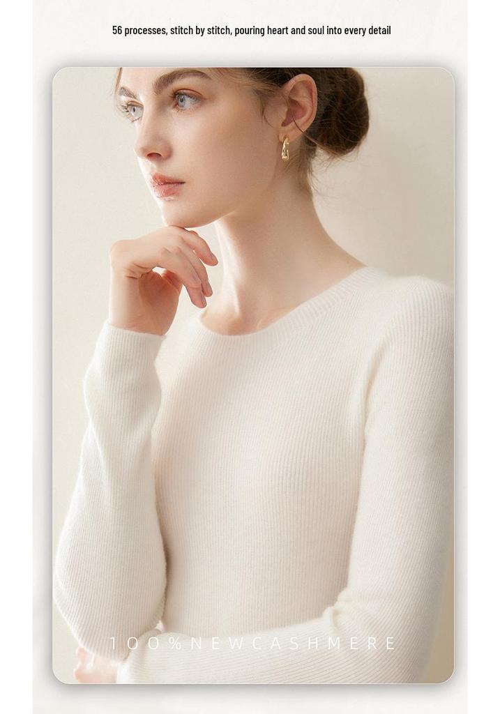 Women's 100% Pure Cashmere Slim Fit Round Neck Long Sleeve Sweater - Warm, Knit, Autumn/Winter.
