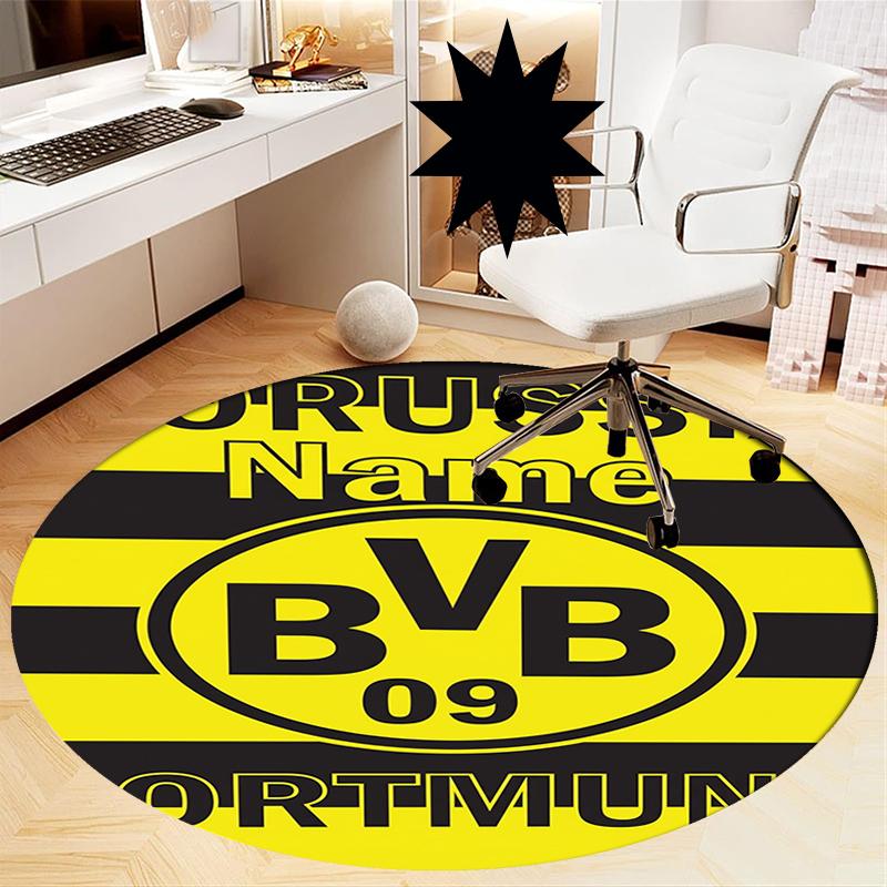 Brugerdefineret Navn Borussia Dortmund Printet Rund Tæppe Stol Tæppe Område Tæppe Entré Dørmåtter, til Kontorstol Stue Soveværelse Køkken Rum.