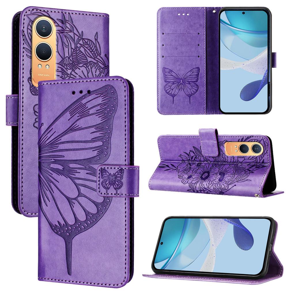 For OnePlus Nord CE4 Lite 5G Wallet Case with Wrist Strap Butterfly Imprint Leather Phone Cover