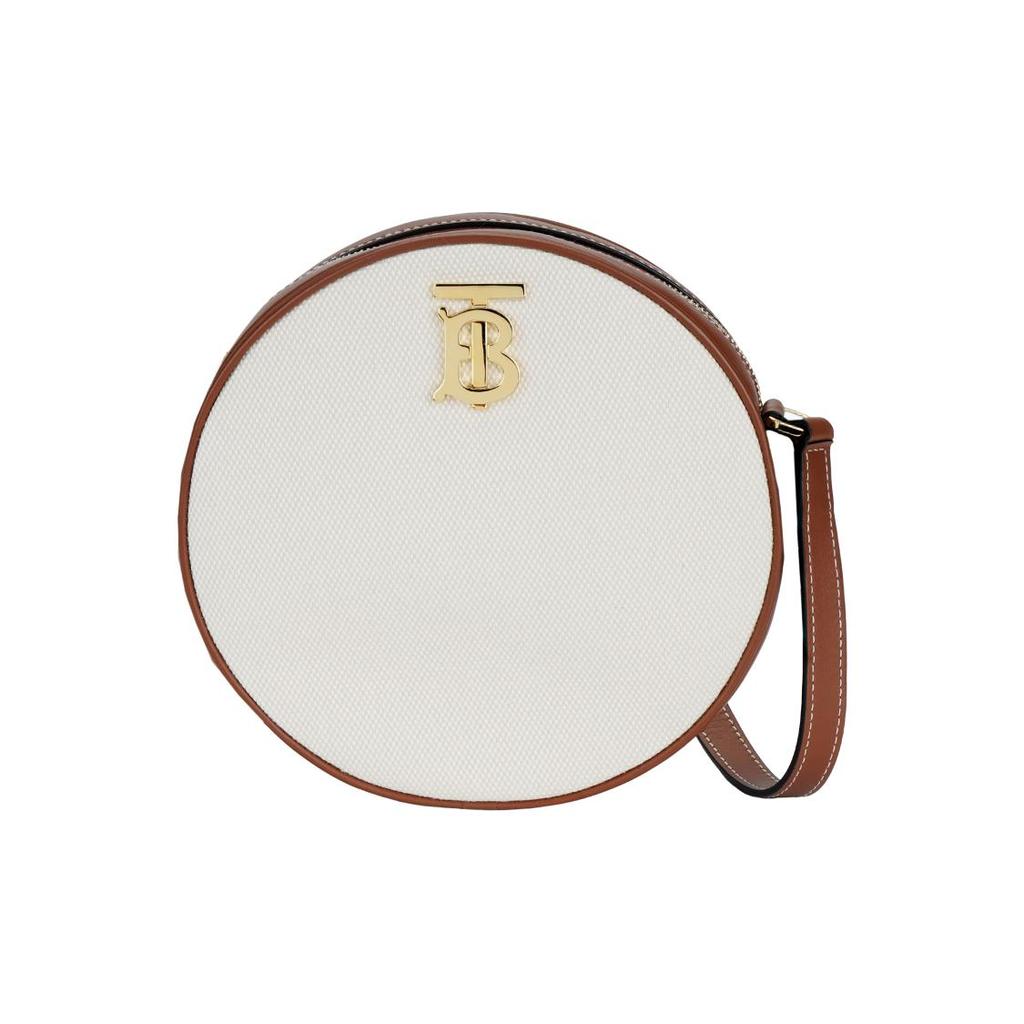 Burberry Cube - Half Cube Bag Exclusive Signature Zip Closure Canvas Leather Small Round Crossbody Bag Shoulder Bag Women's Light Brown