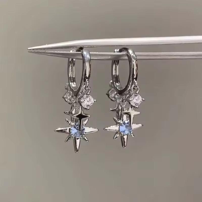 1 Pair of Fashionable Sparkling Zircon Star Pendant Earrings, Suitable for Ladies  Elegant Temperament and Daily  Gifts