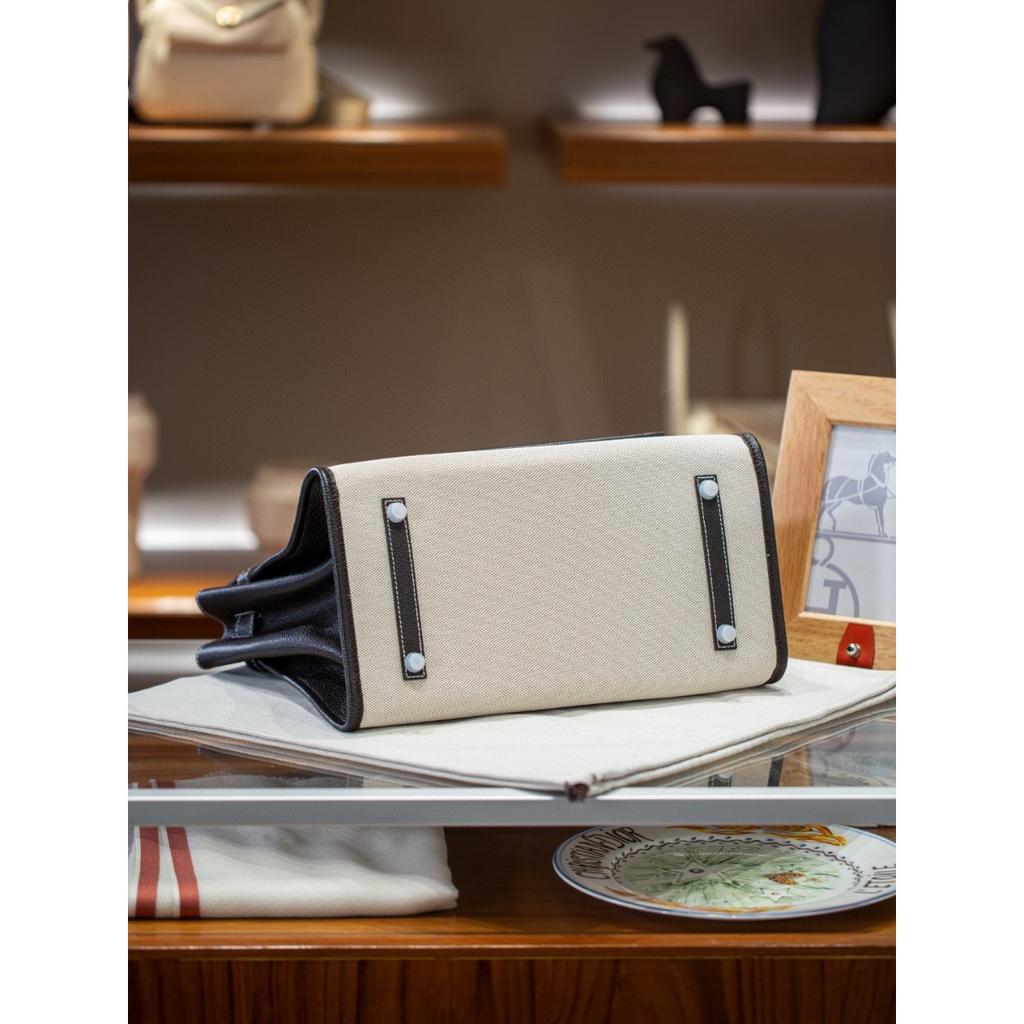 Cross-border First-layer Cowhide Canvas Shaffy Thread Oblique Needle Craft Pair Bag King Platinum 30/35 Genuine Leather Handbag