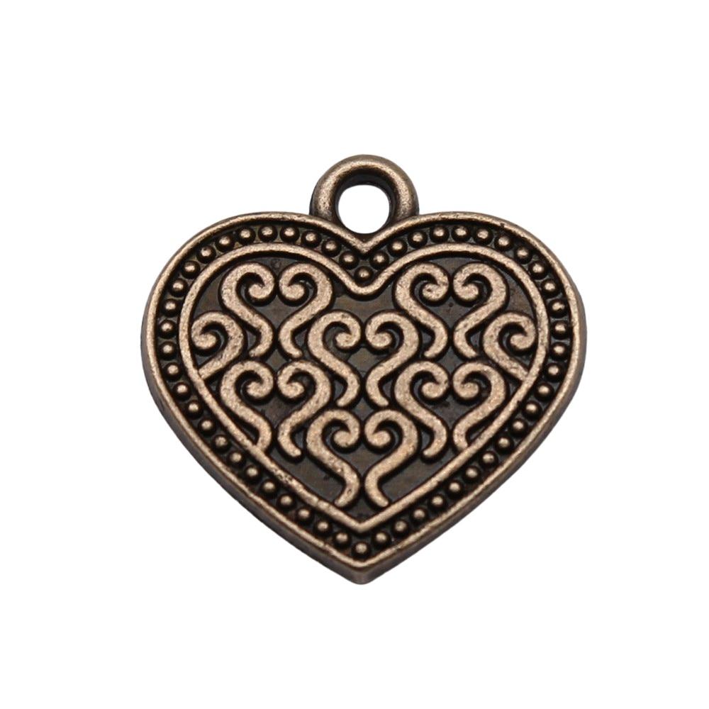 

10шт Сердце Шармы Амулеты Античная бронза Цвет Цинковый сплав 18X18mm