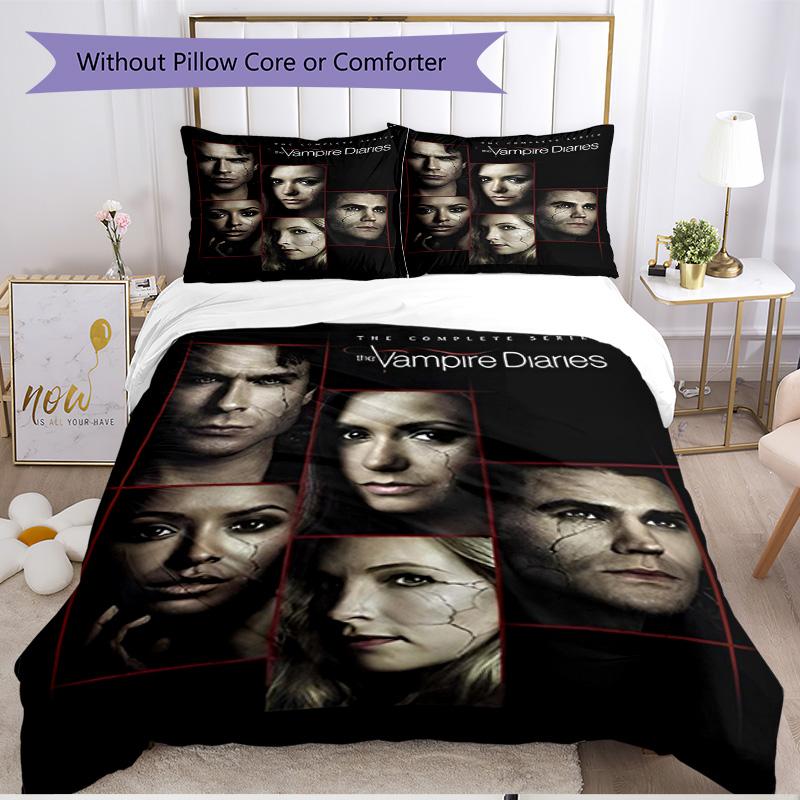 3pcs Duvet Cover Set (1*Duvet Cover + 2*Pillowcase, Without Core), The Vampire Diaries Print Soft All‑Season Bedding Set, Home Bedroom Decor Gift