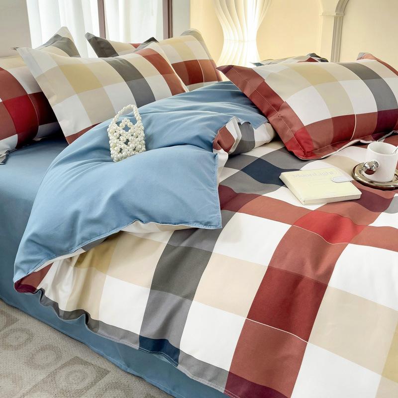 Plaid Striped Bed Sheet Quilt Cover Twill Thickened Quilt Cover Bedding Quilt Cover Three-piece Bed Sheet Set