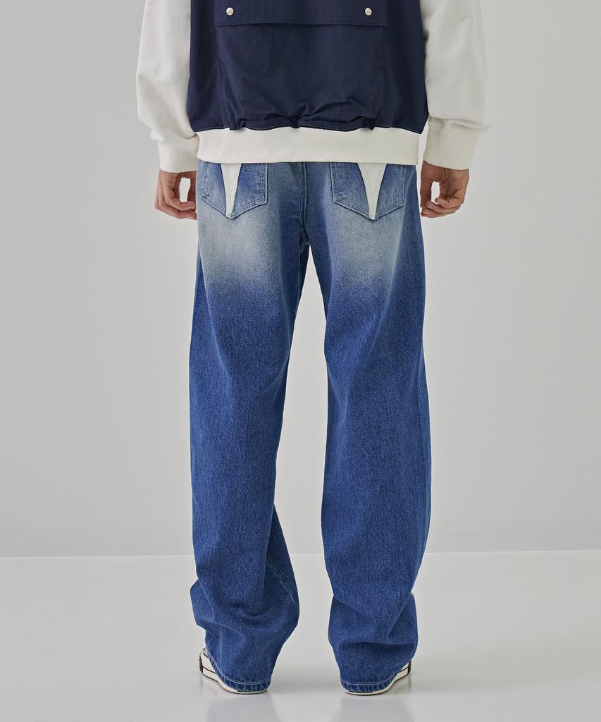 DEMADEN Side Leather Line Wide Pants Blue