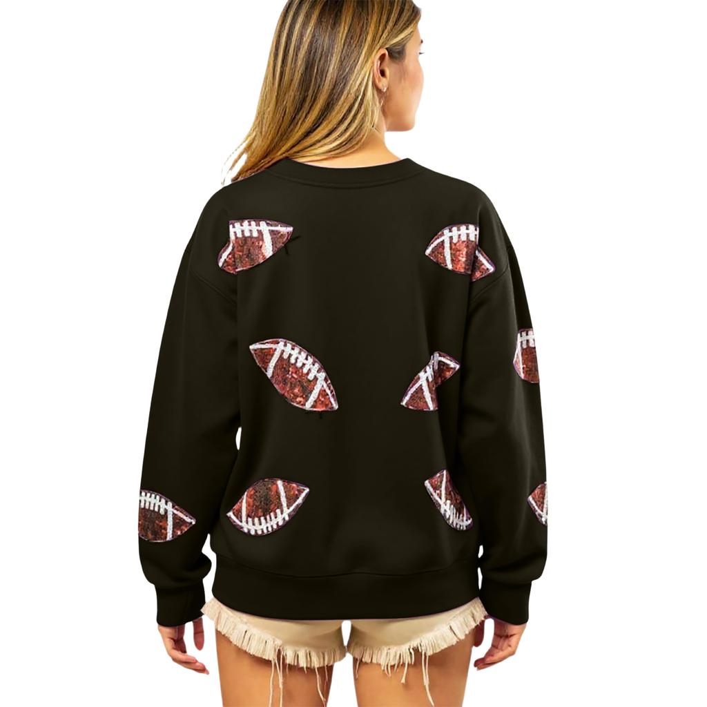 Ladies' Casual And Fashionable Round Neck Top With Ball Print Hooded T-shirt Long Sleeved Sweatshirt