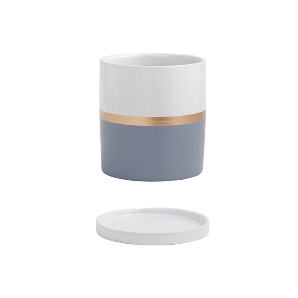 17/14/11cm Ceramic Flower Pots With Ceramic Tray for Indoor Succulent Plants Flower Cactus Office Home Garden Kitchen Decor Gift