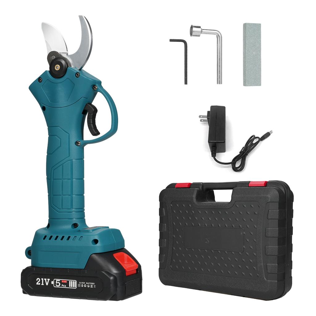 Tragbare 21-V-Hand-Akku-Elektro-Gartenschere mit Tragetasche, wiederaufladbar, 2000 mAh Lithium