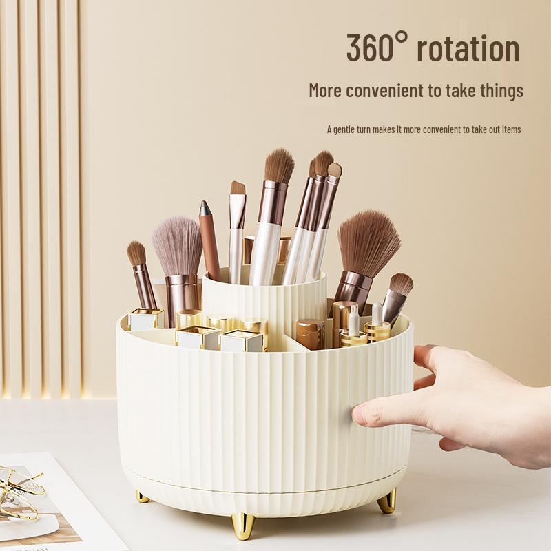 Rotary Makeup Organizer: Light Luxury Plastic Holder for Brushes on Desktop