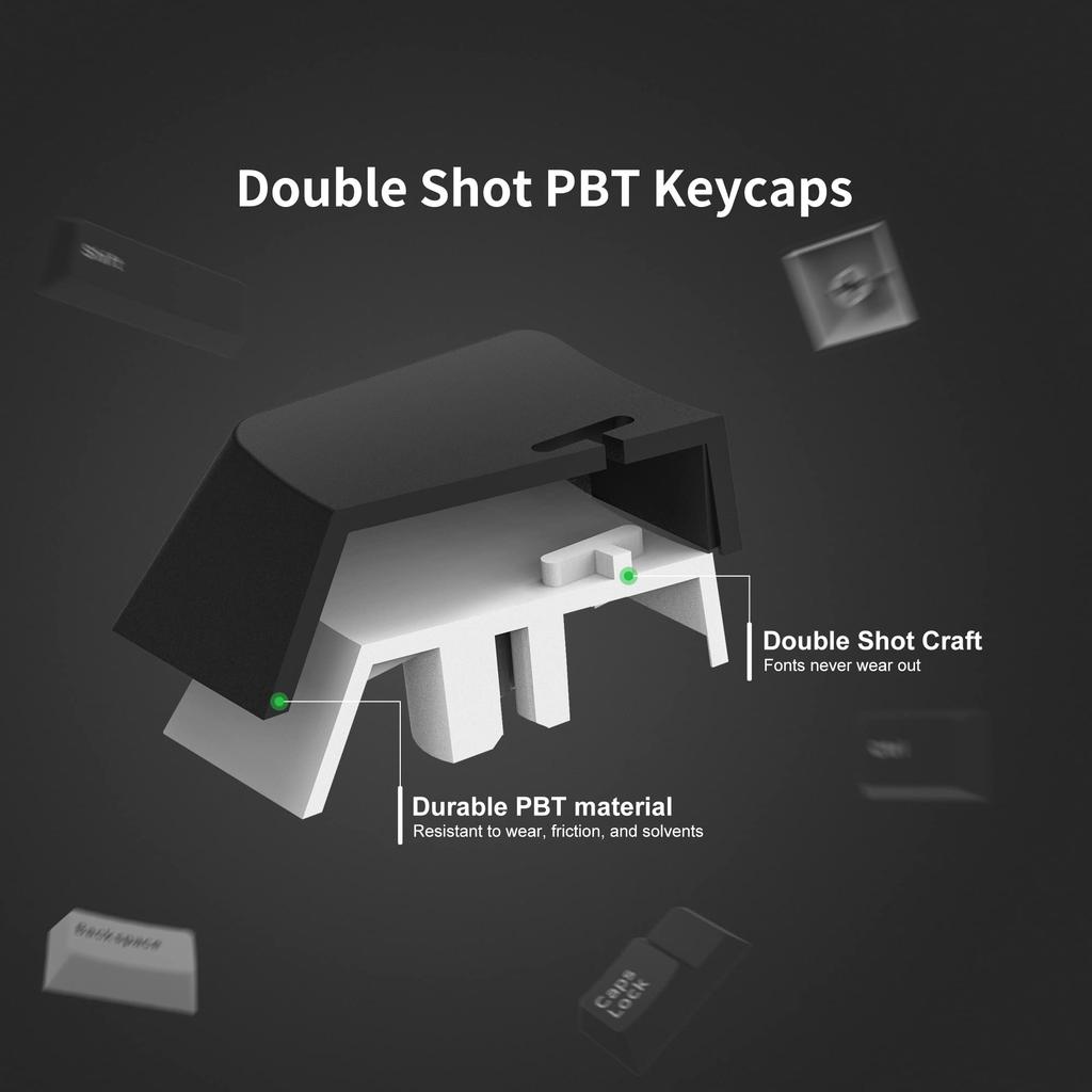 168-Key Double-Shot PBT Keycaps with Cherry MX Gateron Switches for 60, 65, 70, and 100% Mechanical Keyboards (Black & White)