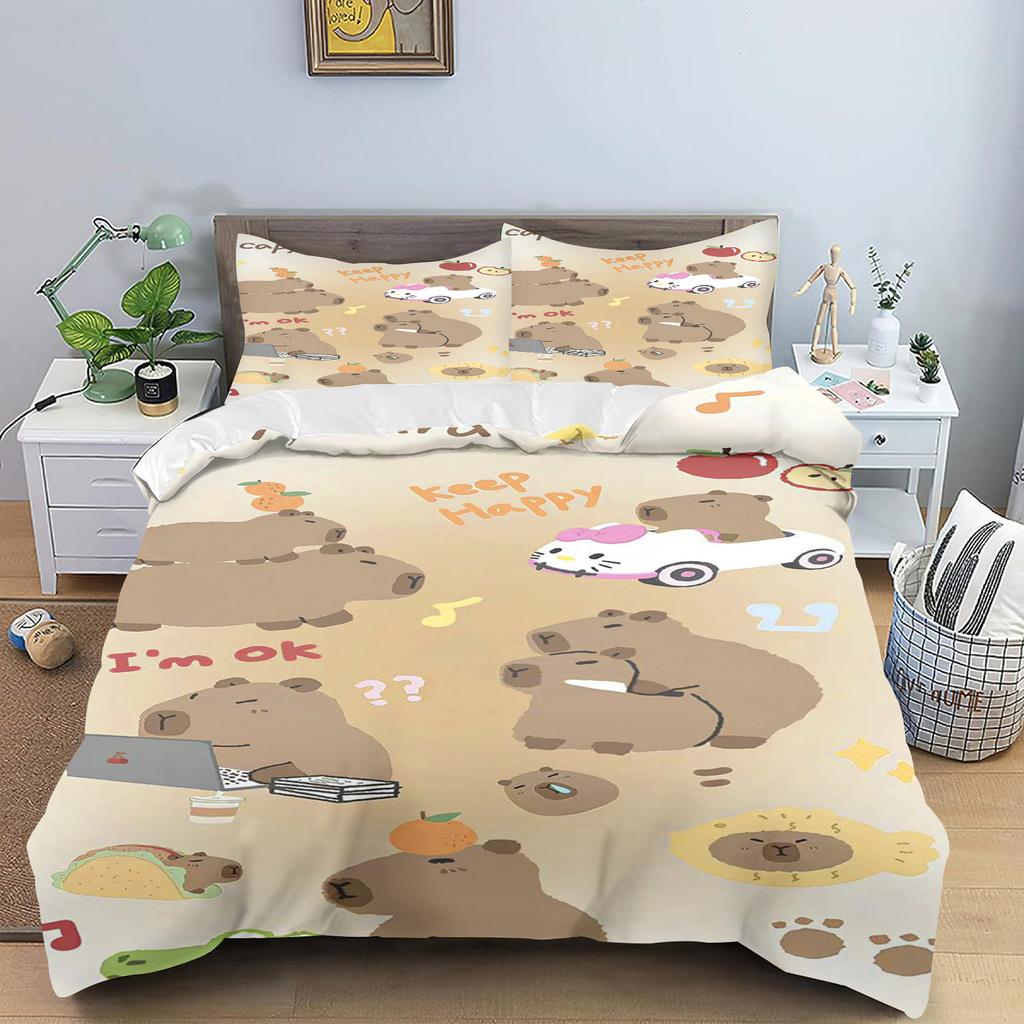Cartoon Capybara Quilt Cover Skin-Friendly And Breathable Duvet Teenager Fluffy Warm Cuddly Comforter Warmth Bedding