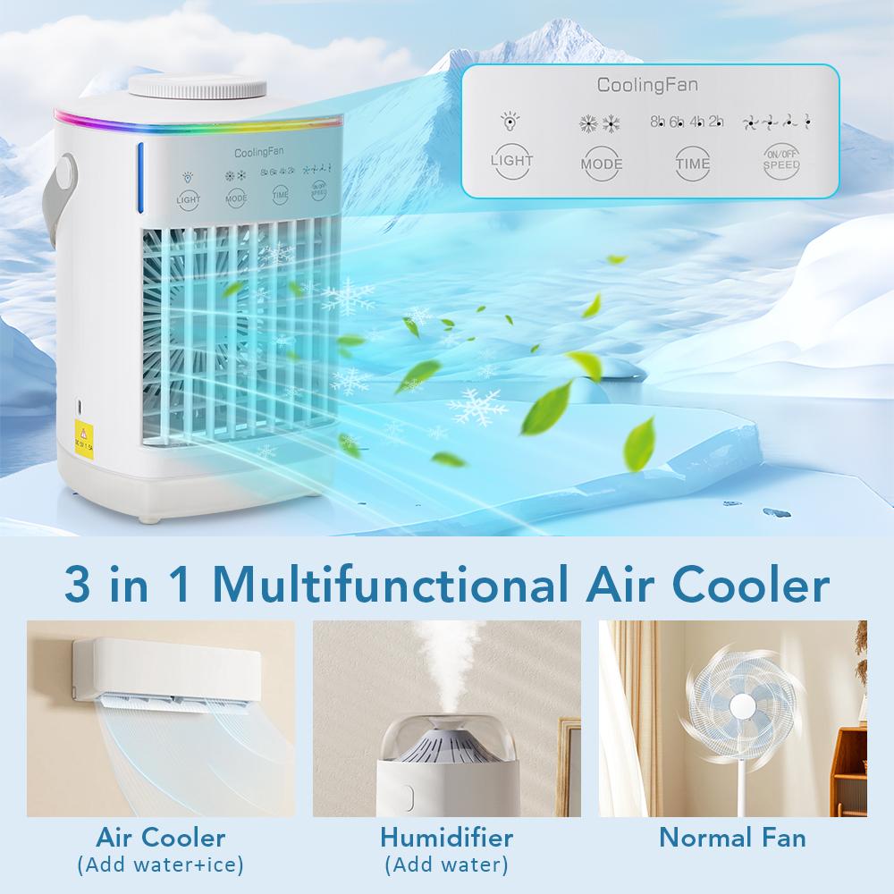 Household Air Conditioner LED Night Light Air Cooler Fan Portable Humidifier Desktop Mist Cooling Fan For Office Home Mini Fan