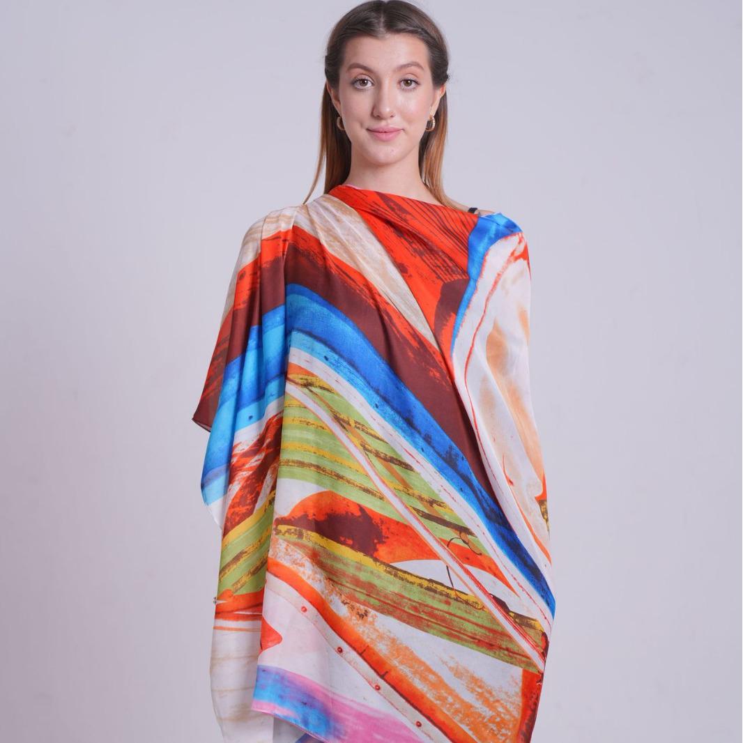 

Women s Silk Print Scarf: Autumn/Winter Ethnic Sunscreen Shawl синий