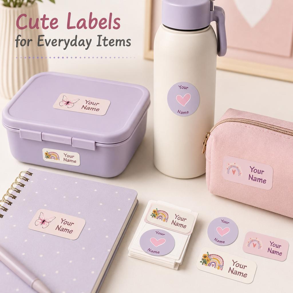 140Pcs Custom Name Stickers Personalized Self-Adhesive Labels 4 Cute Designs For Bottles Stationery Storage Boxes