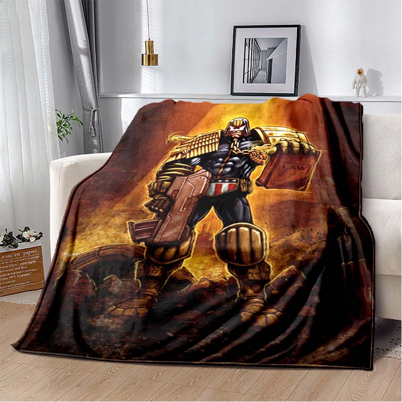 Dredd Judge Helmet Gun Fire Movie Poster Print Soft Flannel Throw Blanket Lightweight Warm Sofa Couch Bed Home Decor Cover For Action Film Fans 80cm x 120cm