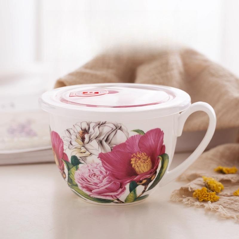 

Кружка из костяного фарфора большой емкости 600 мл - Цветочная керамическая кружка для молока, овсянки, завтрака, безопасна для духовки, микроволновой печи, посудомоечной машины