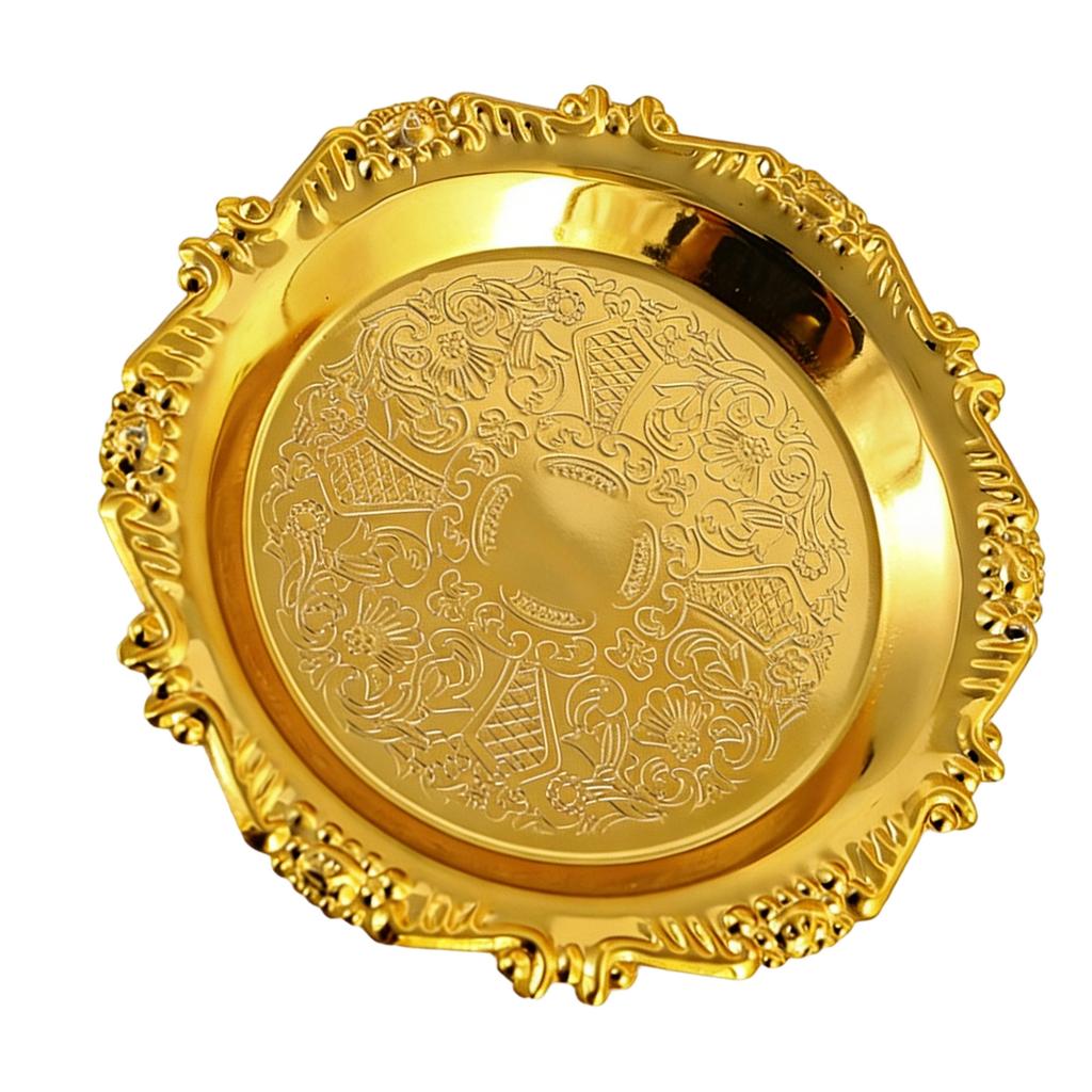 Multipurpose Metal Tray for Serving Cakes Fruits and Snacks with Elegant Embossing Suitable for Home and Outdoor Use