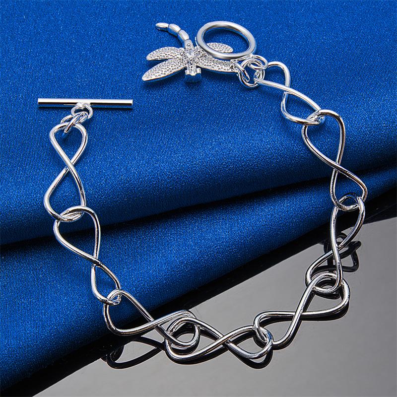 925 Sterling Silver 8-inch Exquisite Dragonfly Bracelet, Fashionable Women's Party Wedding Accessories Jewelry