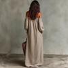 New Bohemian Off-the-shoulder Lantern Sleeves Loose Large Size Cotton and Linen One-word Shoulder Striped Dress