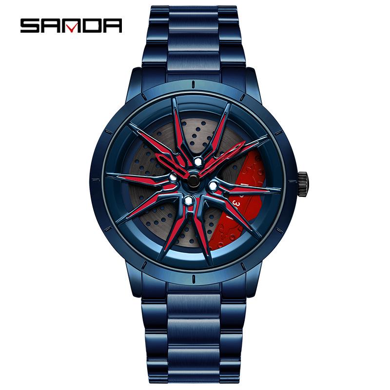 Sanda Men's Trendy Waterproof Quartz Watch with Cool Wheel Design