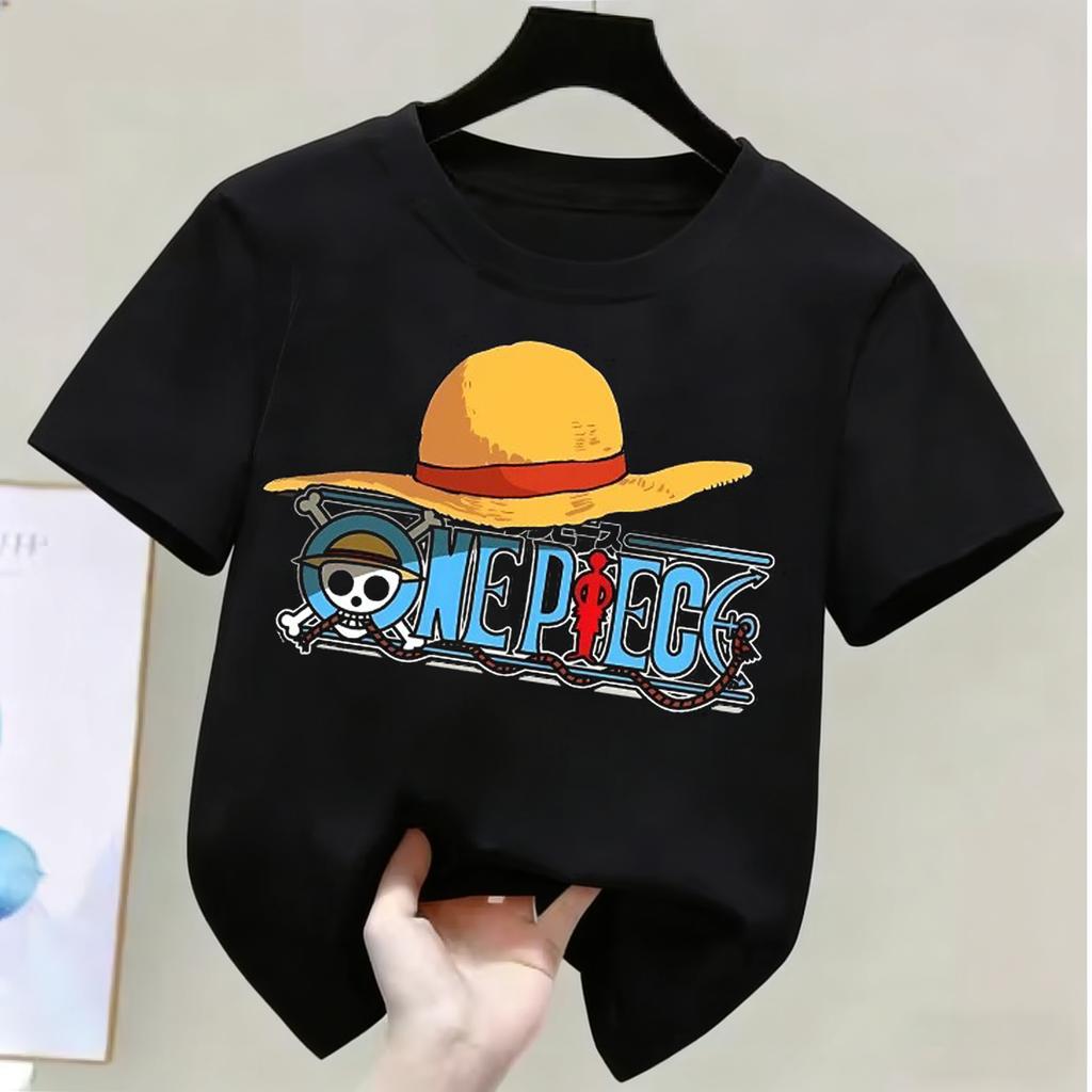 One Piece Monkey D Luffy Kids Cotton TShirt Adult Boys Girls Family Matching Casual Tee Cute Anime Print Summer Tops for Fans