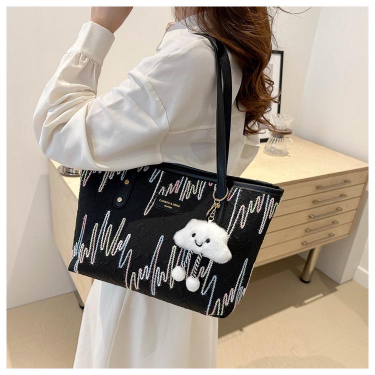 Large Canvas Embroidery Tote Bag for Women - Versatile, Casual Shoulder Bag, Perfect for Autumn 2024.