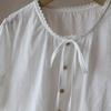 2025 Summer Korean Round Neck Tie-Up Embroidered Cutout Short Sleeve Women's Top