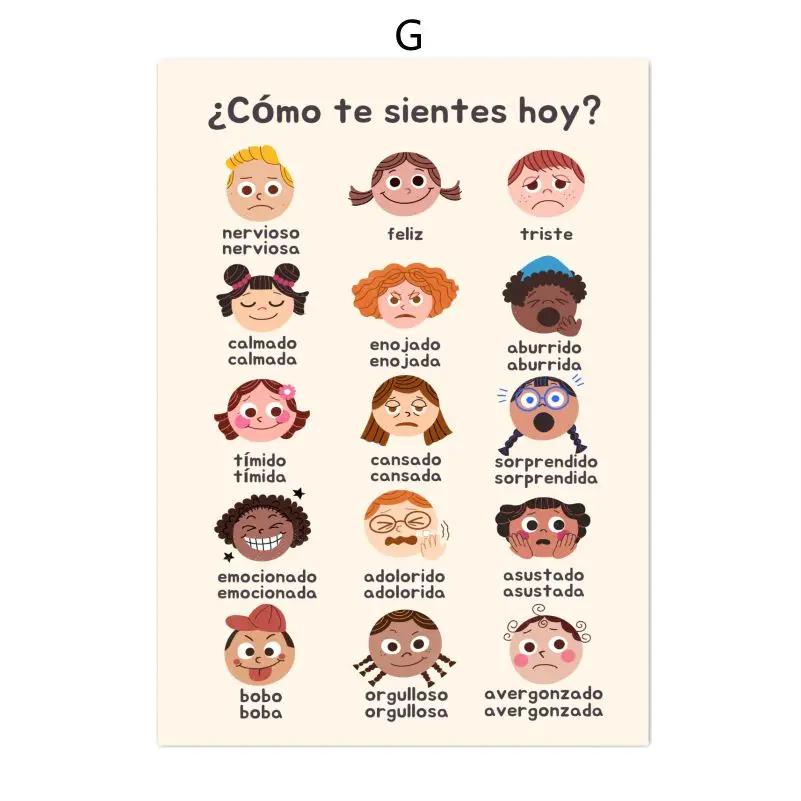 Boho Wandkunst Zahlen Alphabet Lernposter Spanisch Pädagogische Poster und Drucke Kinder Kleinkind Spielzimmer Dekor Leinwandmalerei