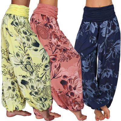 Women Casual Plus Size Print Elastic Waist Straight Loose Haren Long Pants