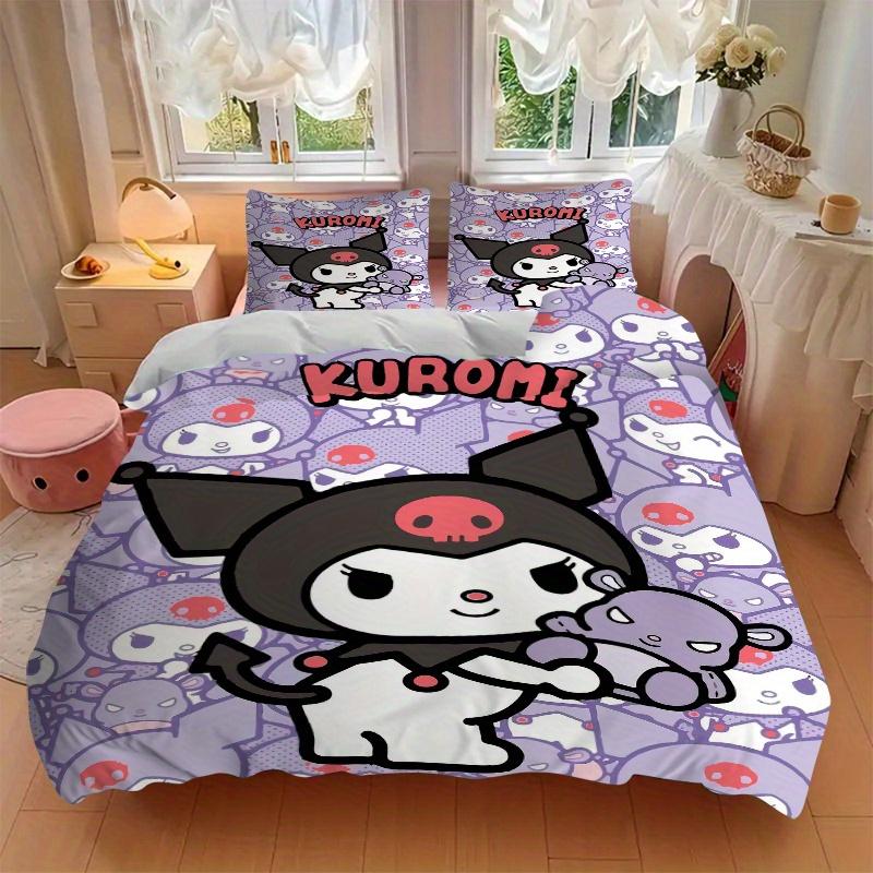 3pcs Sanrio Kuromi Quilt Cover Set (1 Quilt Cover + 2 Pillowcases Without Pillow Core), High-Definition Printing for Home and Dormitory.S075
