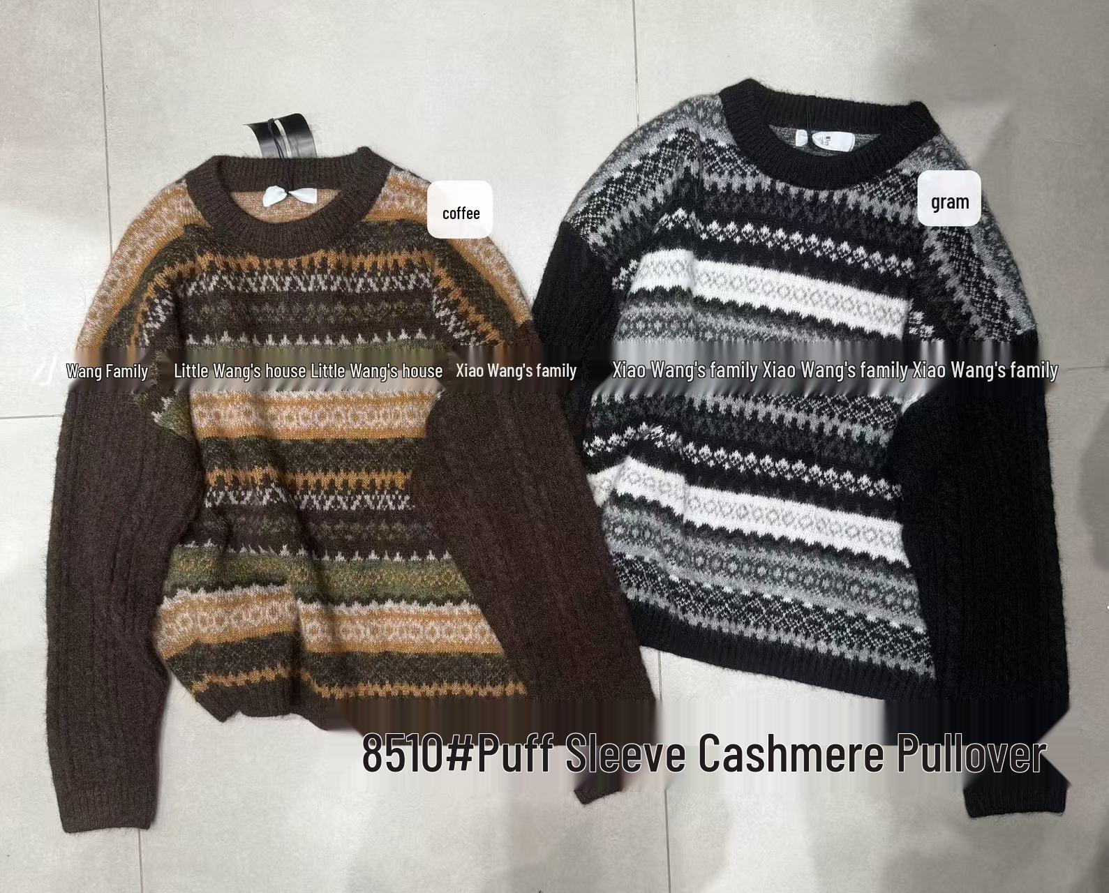 

Свитер вязаный в корейском стиле Xiao Wang 8510, свободного кроя, больших размеров, в ретро-стиле, с круглым вырезом One Size чёрный