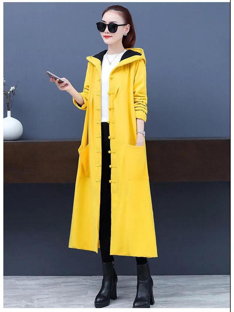 2025 Women's Warm Retro Ethnic Trench Coat - Fleece-lined, Thickened, Plus Size for Autumn/Winter