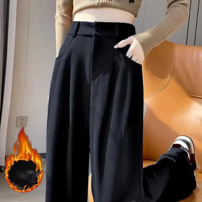 Autumn Winter Lady Snow Warm Pants Girls Classic Fleece High Waist Trousers Women Straight Leg Plush Thermal Casual Pants