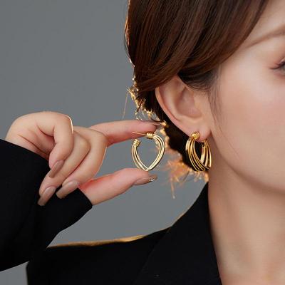 Big Heart Three Layers Gold Color Smooth Metal Drop Earrings for Women Minimalism Art Brincos Hyperbole Fashion Party Jewelry