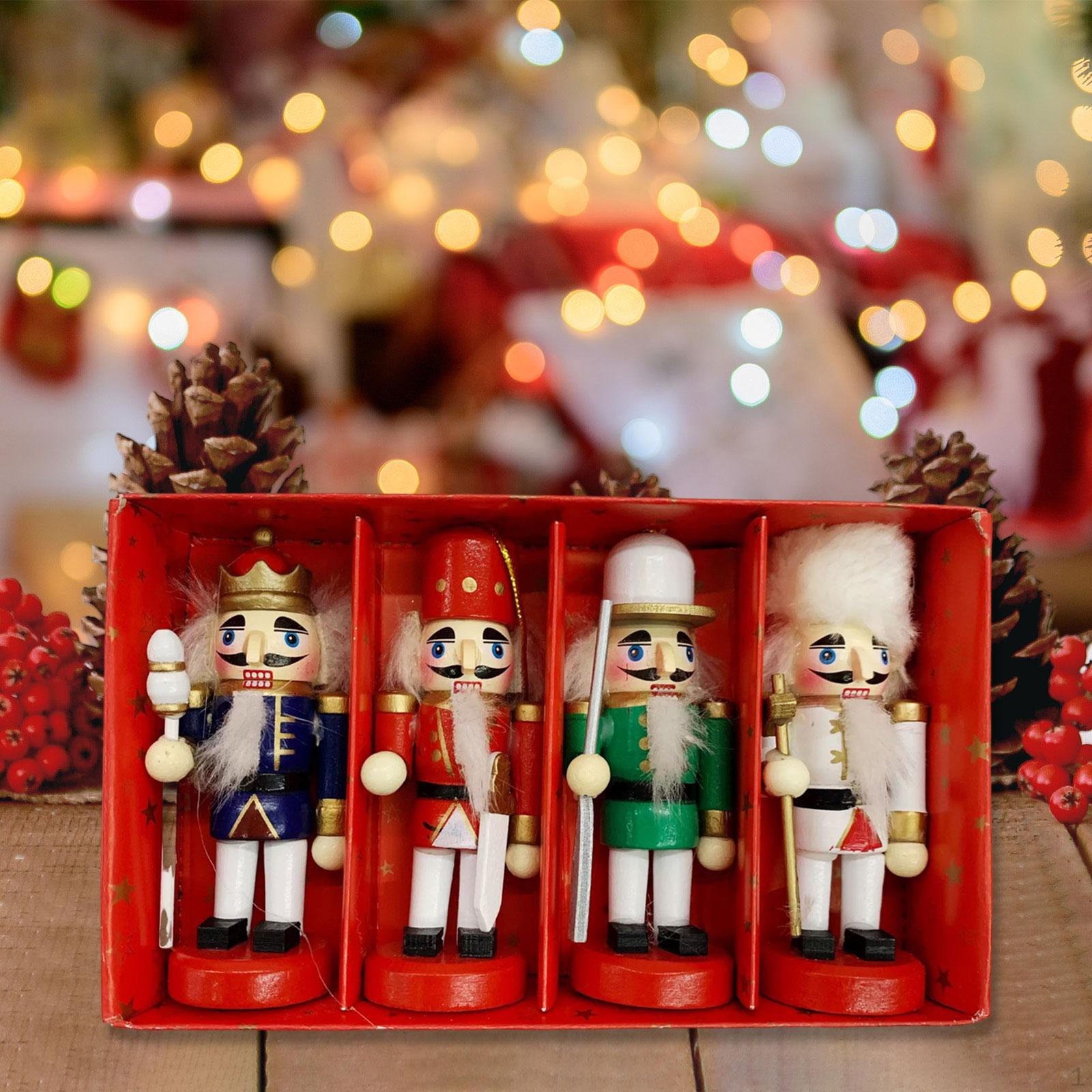 

4Pcs Wood Christmas Nutcracker Desktop Decoration Handcrafted Xmas Figurine Multi Color 10cm