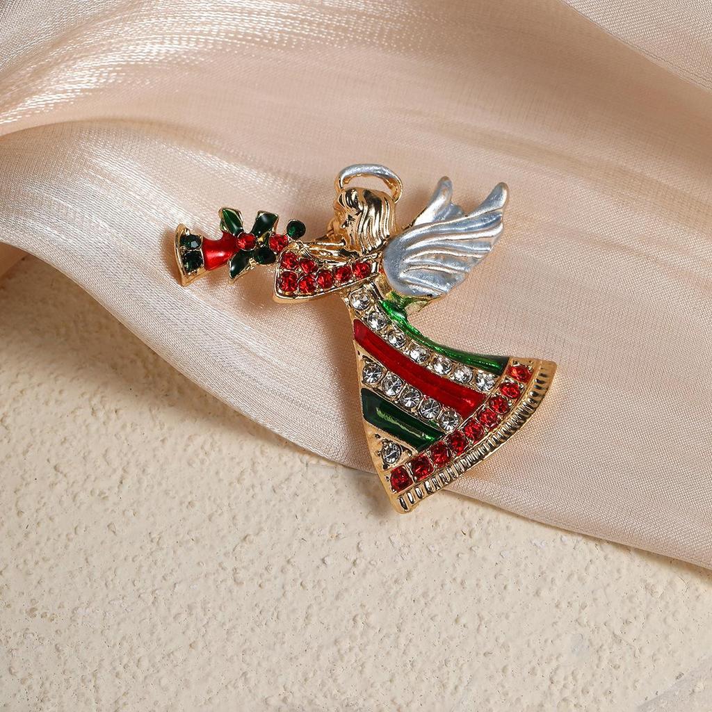 Trendy Christmas Rhinestone Brooch Set: Snowman, Angel & Witch Corsage Pins