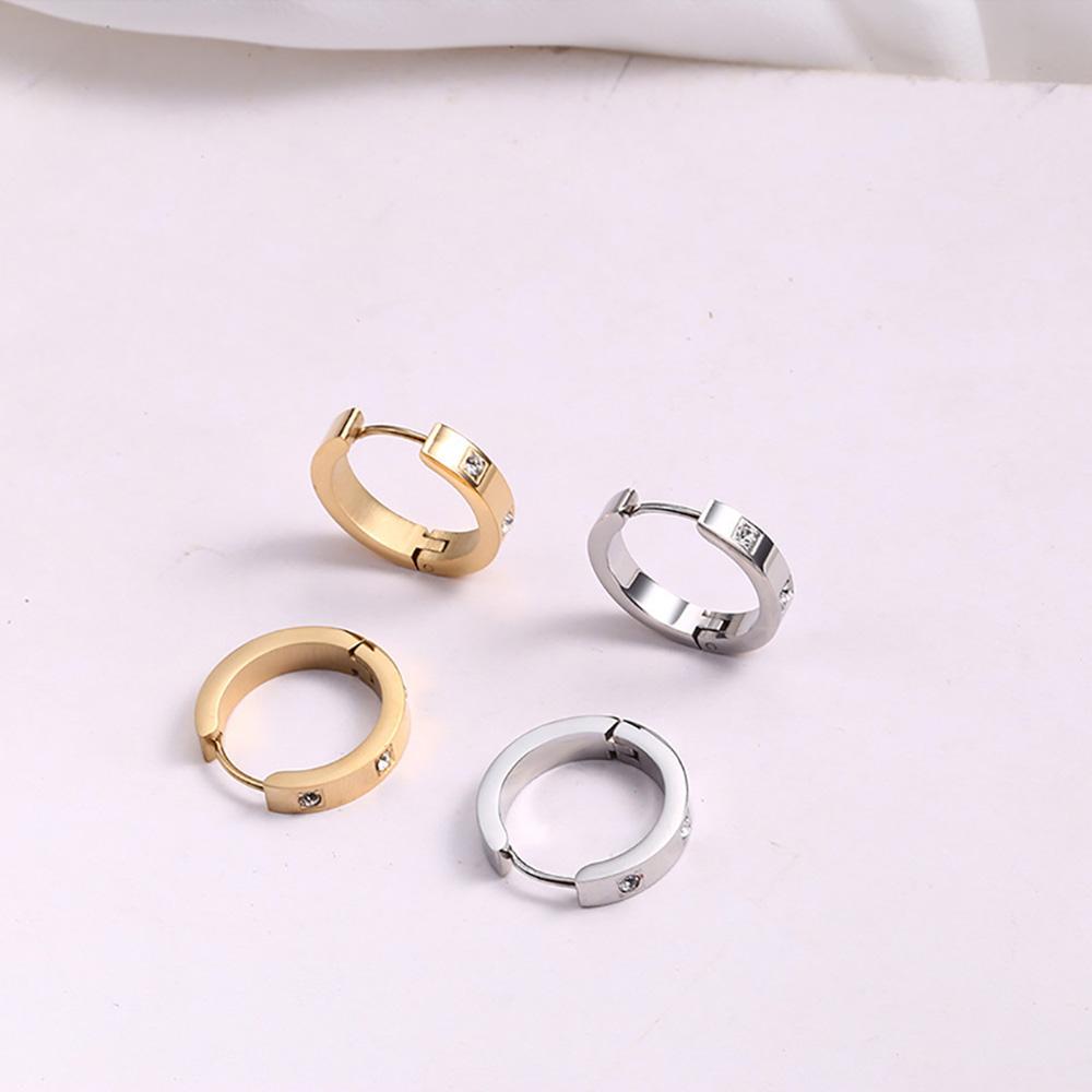 Stainless Steel Rose Gold Crystal Stones Hoop Earrings Jewelry Women Ladies Minimalism Earrings Jewellery Gift for Him