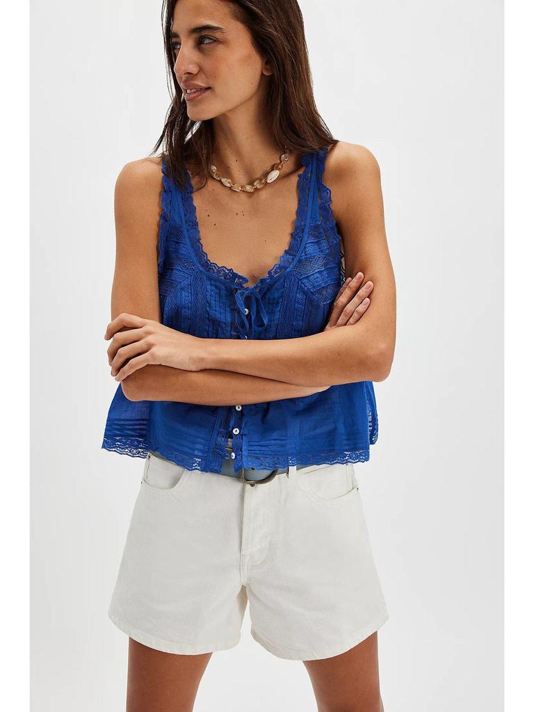 Damen Slim Fit Tanktop mit Spitzenbesatz