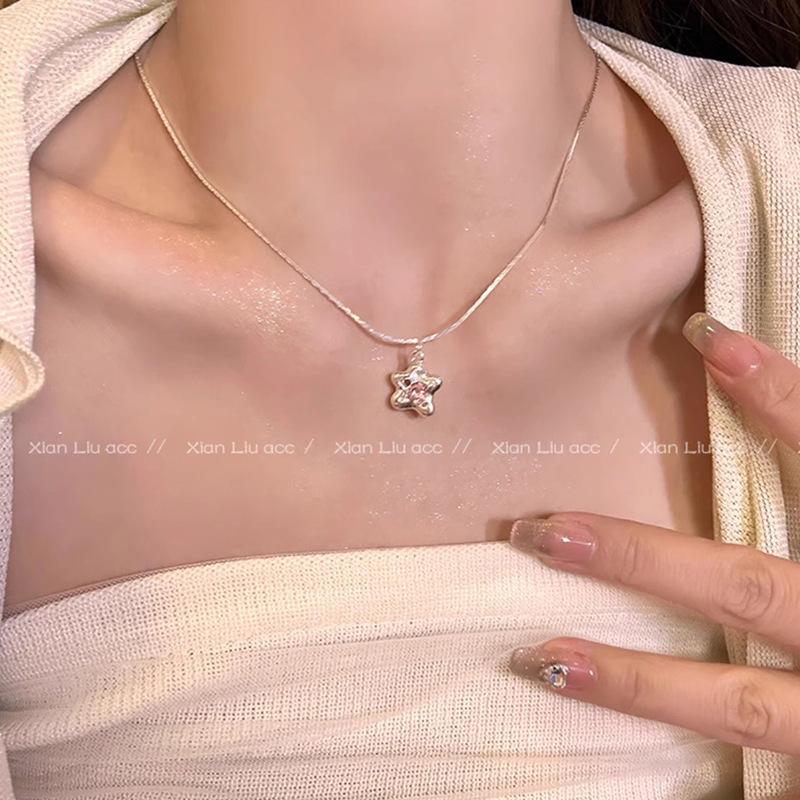 Summer Fresh Pink Star Necklace - Sweet Versatile Clavicle Chain for Women