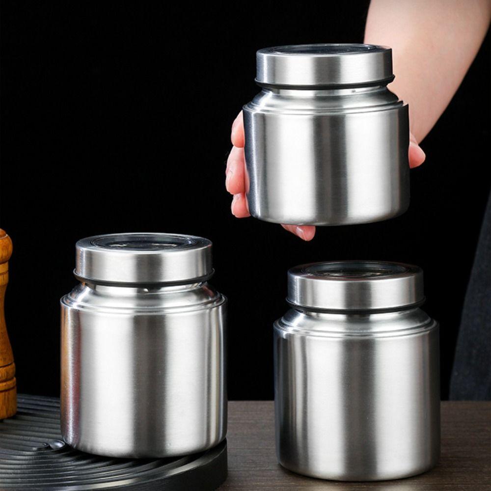 Airtight Stainless Steel Tea Canister Seal Lid Tea Storage Jar Coffee Bean Storage Canister Grain
