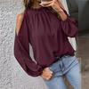 Autumn and Winter Women's Clean Color Lotus Leaf Round Neck Long Sleeve Pleated Off Shoulder Fashion Women's Top
