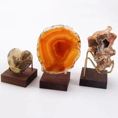 Metal Arm Wooden Base Display Stand Easel For Gemstone Mineral Home Decor Minerals Fossils Rocks Geode Display Stands