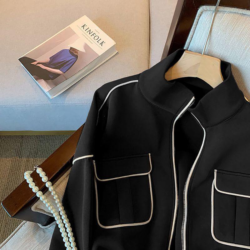 Women's 2024 Spring/Autumn Petite Casual Hoodie Jacket - Thickened Short Baseball Style