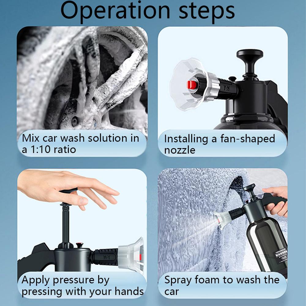 2L ręczna pompka do piany, ręczna pneumatyczna armata pianowa, piana śnieżna, butelka ze spryskiwaczem do mycia szyb samochodowych z 2 dyszami