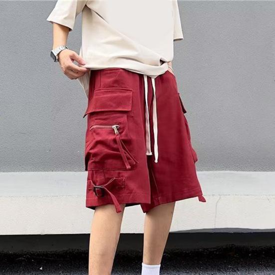 Men Cargo Shorts Elastic Waist Adjustable Drawstring Sport Shorts with Multi Pockets Wide Leg Casual Shorts