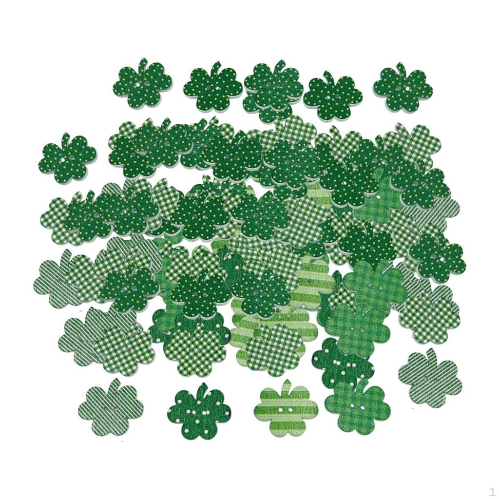 50 Stück Holz-Kleeblatt-Knöpfe, 2,5 cm, Ornamente, Holz, grün, Frühling für Kleidung, Zubehör