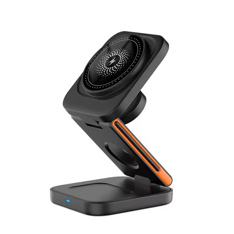 

30 Вт Складная зарядная станция 3-в-1 Быстрая магнитная беспроводная зарядка Подставка для iPhone и Apple Watch чёрный